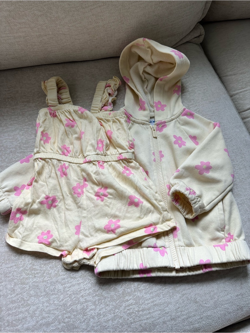 Cream & Pink Floral Baby Hoodie + Romper Set